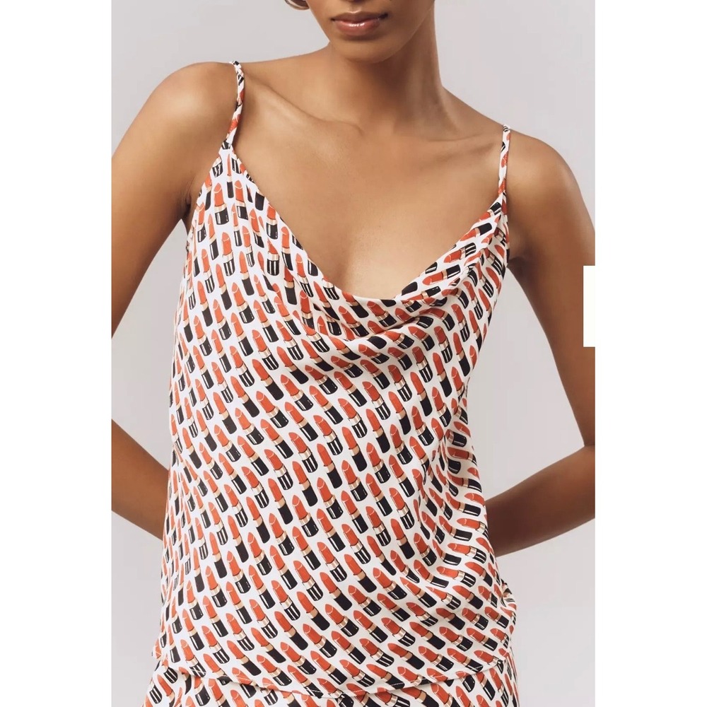 Anthropologie Lipstick Print Cowl Neck Camisole Top Red Black White Size M NWOT